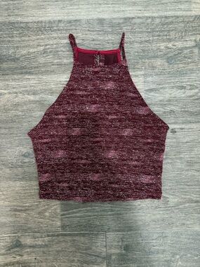 Maroon Knitted Glittery Halter Crop Top - Women's